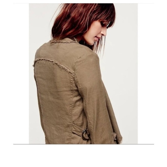 FREE PEOPLE Boho Waterfall Open Front Linen Buckle Raw Hem Distressed Jacket XS - Picture 2 of 16
